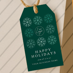Etiqueta Para Presente Logotipo da Empresa Floco de Neve Verde Natal Corp