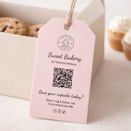 Etiqueta Para Presente Logotipo da Padaria em Código QR Rosa Negócios