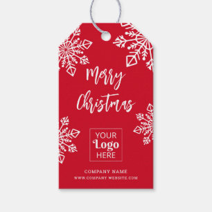 Etiqueta Para Presente Logotipo Empresarial Floco de Neve Vermelho Branco