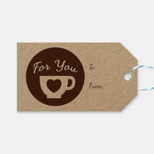 Etiqueta Para Presente Love Brown and White Hearts Coffee Cup - Casamento