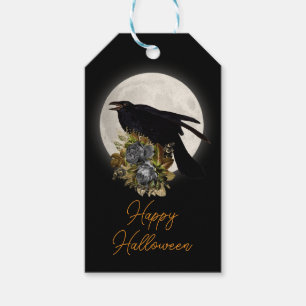 Etiqueta Para Presente Lua, Corvo e Flores Feliz Halloween
