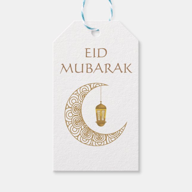 Etiqueta Para Presente Lua Crescente Dourada & Lanterna Eid Mubarak Islâm (Frente)