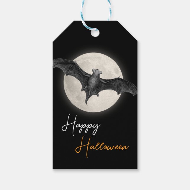 Etiqueta Para Presente Lua e Morcego Feliz Halloween (Frente)