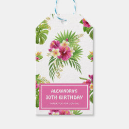 Etiqueta Para Presente Luar Floral Tropical Rosa, Aniversário Obrigado