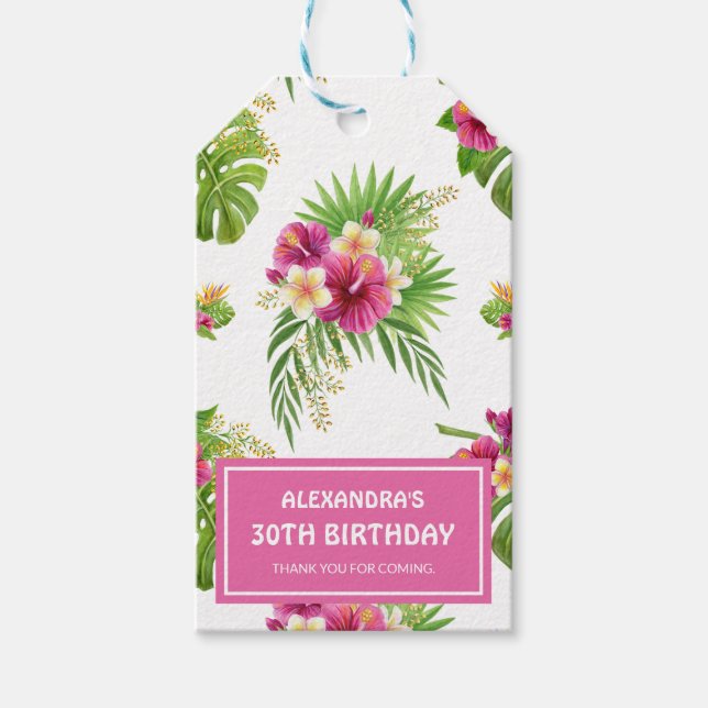 Etiqueta Para Presente Luar Floral Tropical Rosa, Aniversário Obrigado (Frente)