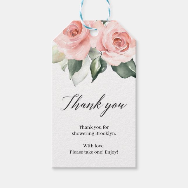 Etiqueta Para Presente Lush cor-de-rosa, obrigado floral para chuveiro (Frente)