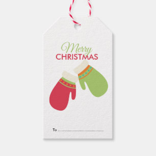 Etiqueta Para Presente Luvas de Natal Vermelhas e Verdes, Feliz Natal