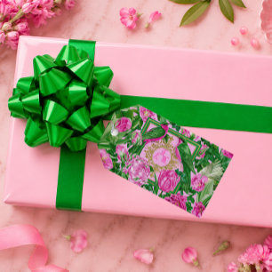 Etiqueta Para Presente Luxe Opulento Rosa Verde Tropical Botânico
