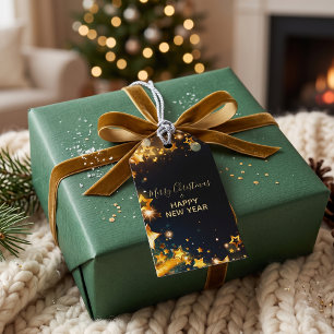 Etiqueta Para Presente Luxo Preto Estrela Dourada Bokeh Feriado
