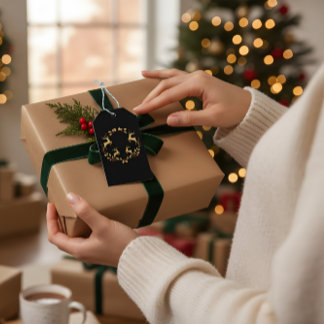 Etiqueta Para Presente Luxury Black & Gold Reindeer Christmas Gift Tag