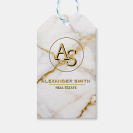 Etiqueta Para Presente Luxury White Marble Gold Monogram Real Estate