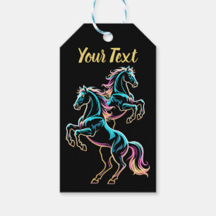 Etiqueta Para Presente Luz Neon de Cavalo Efeito Glitch Estilo Retro