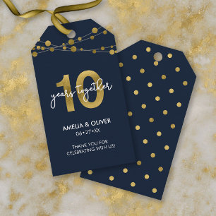Etiqueta Para Presente Luzes Azuis Elegantes 10º Aniversário de Casamento