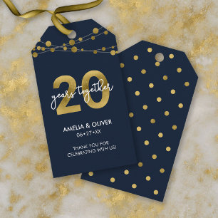 Etiqueta Para Presente Luzes Azuis Elegantes 20º Aniversário de Casamento