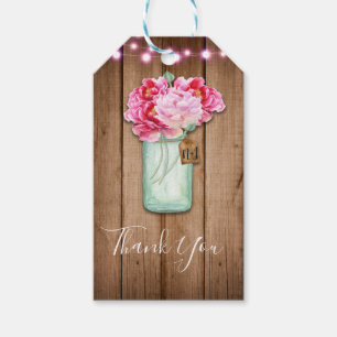 Etiqueta Para Presente Luzes Cor-de-Rosa de Corda e Flores em Pote de Ped