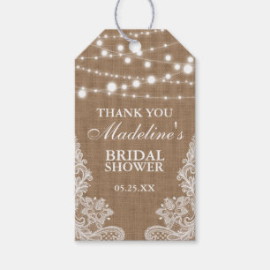 Etiqueta Para Presente Luzes de Burlap do Chá de panela Russo Lace Obriga