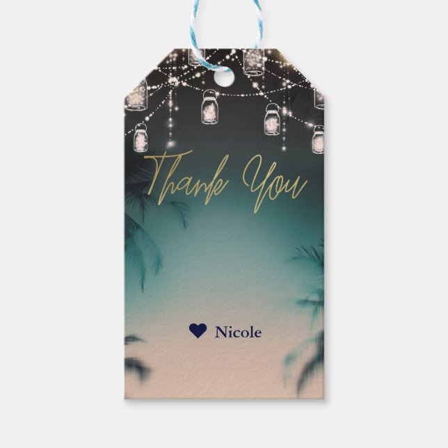 Etiqueta Para Presente Luzes Estimulantes Palm Trees Elegante Casamento d (Frente)