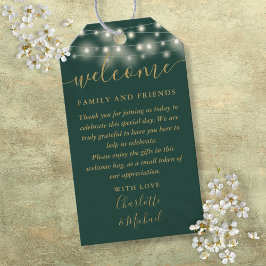 Etiqueta Para Presente Luzes Verdes E Douradas, Fim De Boas-Vindas