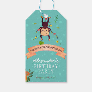 Etiqueta Para Presente Macaco de Aniversário Customizável Laranja & Turqu