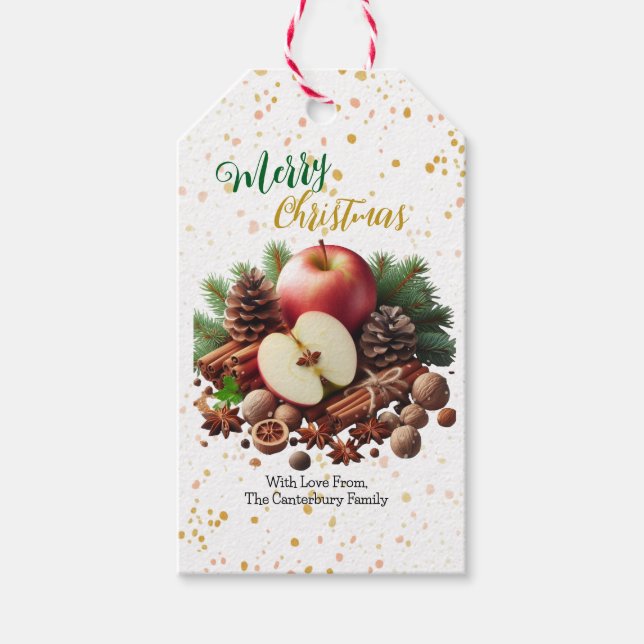 Etiqueta Para Presente Maçãs de Pinheiro e Canela Natal Natureza  (Frente)