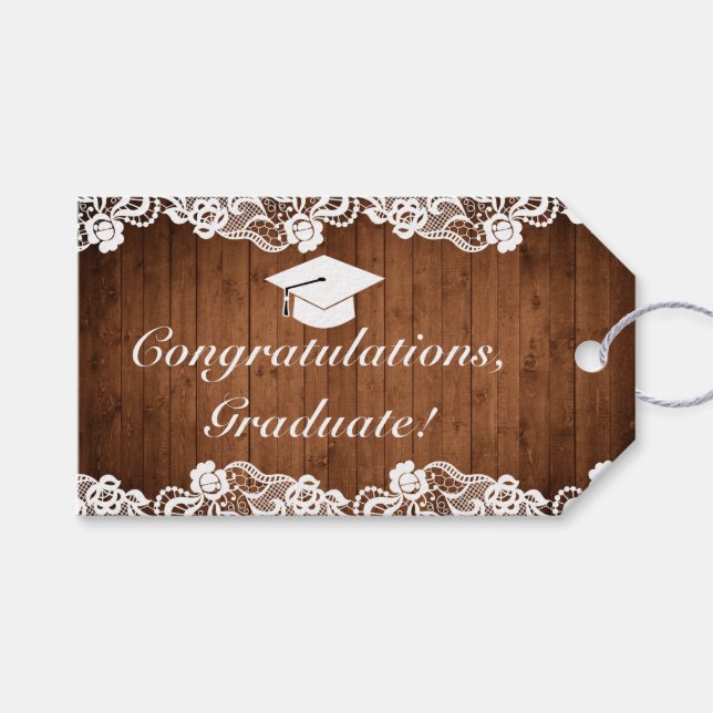 Etiqueta Para Presente Madeira Rústica Renda Branca Graduação Parabéns (Frente (horizontal))