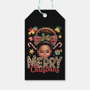Etiqueta Para Presente Mãe negra americana de Natal com coque desarrumado