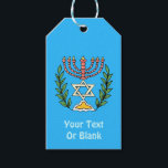 Etiqueta Para Presente Magen Persa David Menorah<br><div class="desc">Esta imagem foi adaptada de um antigo azulejo judeu persa e apresenta uma menorah com um Magen David (Estrela de David) enquadrado por ramos de oliveira. As imperfeições da imagem original pintada à mão foram preservadas. Adicione seu próprio texto.</div>