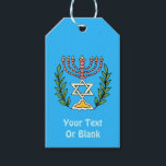 Etiqueta Para Presente Magen Persa David Menorah<br><div class="desc">Esta imagem foi adaptada de um antigo azulejo judeu persa e apresenta uma menorah com um Magen David (Estrela de David) enquadrado por ramos de oliveira. As imperfeições da imagem original pintada à mão foram preservadas. Adicione seu próprio texto.</div>