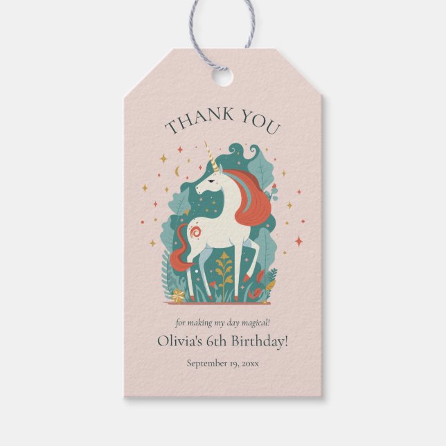 Etiqueta Para Presente Magia Unicórnio Aniversário Obrigado (Frente)