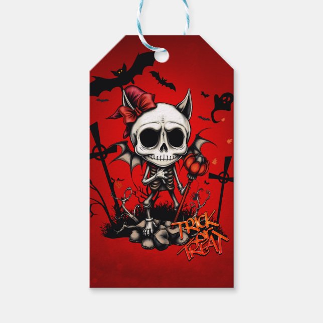 Etiqueta Para Presente Mágica de abóbora e diversão óssea. (Frente)