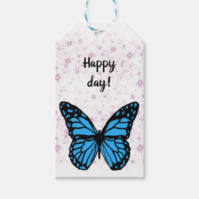 Etiqueta Para Presente Magical blue butterfly pink glitter art (Frente)