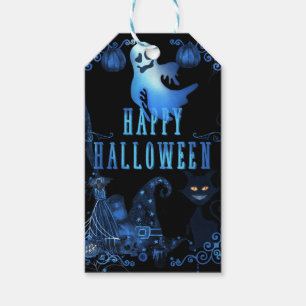 Etiqueta Para Presente Mágico Feliz Dia das Bruxas Preto Azul Brilho Fest