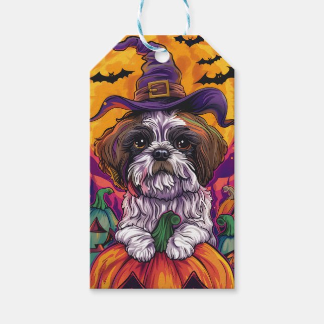 Etiqueta Para Presente Malti Tzu Dog Halloween Bruxelles E Pumpkin (Frente)