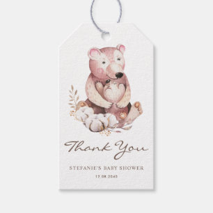 Etiqueta Para Presente Mamãe e Urso-Bebê Chá de fraldas Woodland Obrigado