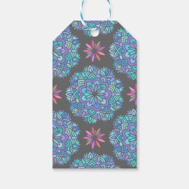 Etiqueta Para Presente Mandala Flor de Azul (Frente)