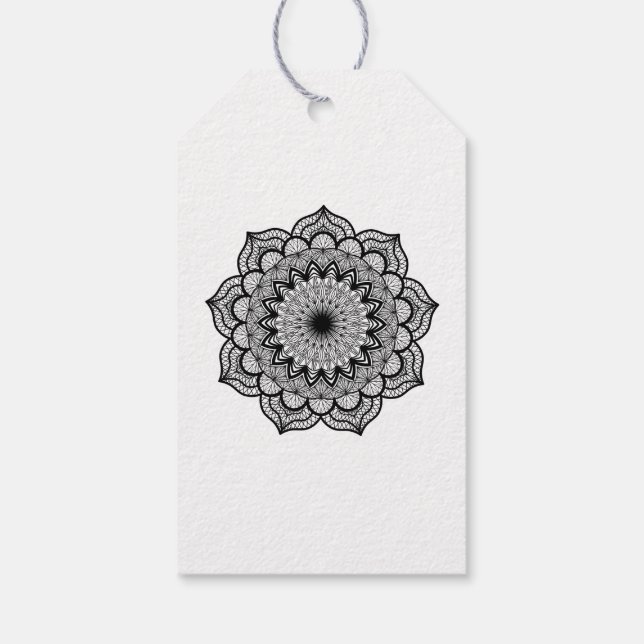 Etiqueta Para Presente Mandala Preto em Fundo Branco (Verso)