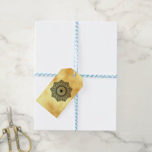 Etiqueta Para Presente Mandala Preto em Fundo Dourado Suave