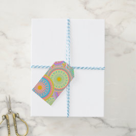 Etiqueta Para Presente Mandala Sobreposta Rosa Azul Amarelo Verde-Menta R
