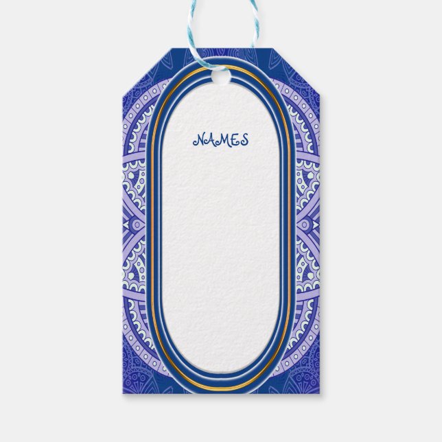 Etiqueta Para Presente Mandalas em azul neerlandês misto (Frente)