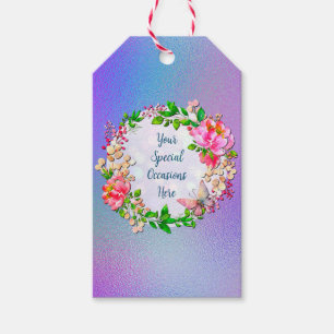 Etiqueta Para Presente Manta de Primavera Floral Rosa e Borboleta em Aqua