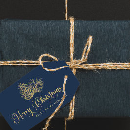 Etiqueta Para Presente Manuscrito de Natal de Feliz Botânico Minimalista 