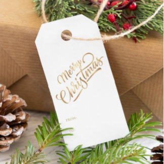 Etiqueta Para Presente Manuscrito Mínimo Folha de Natal Feliz