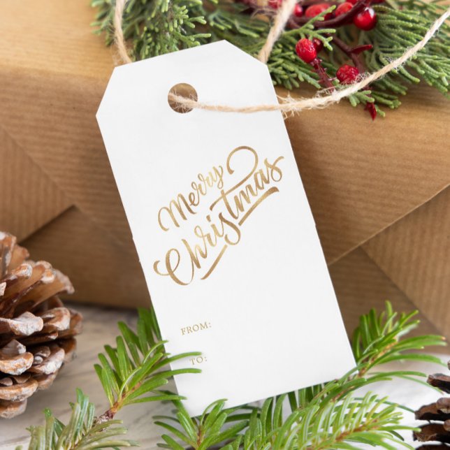 Etiqueta Para Presente Manuscrito Mínimo Folha de Natal Feliz (Criador carregado)