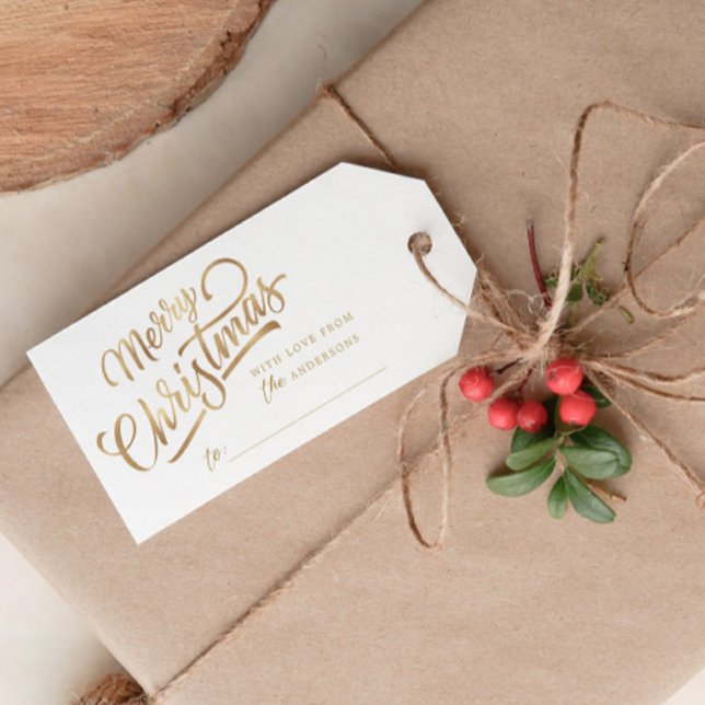 Etiqueta Para Presente Manuscrito Mínimo Folha de Natal Feliz (Criador carregado)