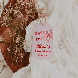 Etiqueta Para Presente Mão Desenhada Vermelha Buquê Floral Bebê Em Chá De