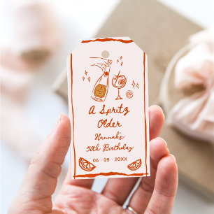 Etiqueta Para Presente Mão Laranja Desenhou Uma Festa de aniversário Velh