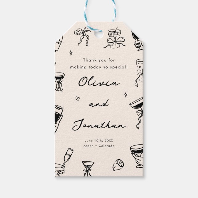 Etiqueta Para Presente Mão Negra Desenhou Casamento Preguiçoso Obrigado (Frente)
