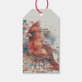 Etiqueta Para Presente Mapa de Estrada do Cardinal da Virgínia em Aquarel