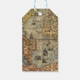 Etiqueta Para Presente Mapa Mundial Atlas Vintage Continentes Históricos