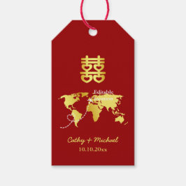 Etiqueta Para Presente Mapa mundial de destino de casamento chinês vermel